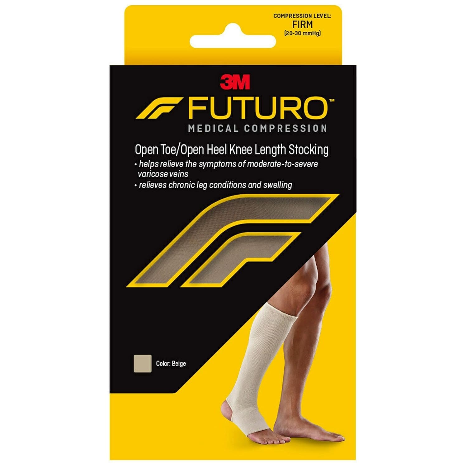 FUTURO Firm Compression Open Toe/Open Heel Knee-Length Stocking (20-30 mmHg) for All-Day Comfort, Beige, Large, Unisex