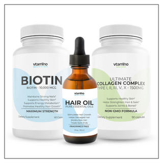 vtamino Hair Growth Solution of 3 Pieces – Stimulate Hair Growth, Stop Hair Loss & Repair Damaged Hair