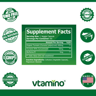 vtamino Bio-Kurkuma mit Bioperin – Anti-Aging- und Gelenkunterstützungsergänzung (30-Tage-Vorrat)