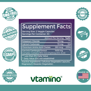 vtamino Garcinia Cambogia Complex-Unterstützt Gewichtsverlust & Appetitkontrolle (Vorrat für 30 Tage)