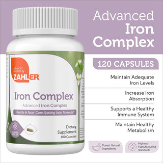 Iron Supplement with Vitamin C - Capsule Iron Pills for Women and Men - High Absorption, Easy on Stomach, Ferrous Iron Supplements with Vitamins C, B12, Folate & More - 100 Count