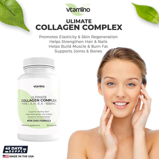 vtamino Ultimate Collagen Complex – unterstützt Gelenke, Haare, Nägel und Haut – 1500 mg (Vorrat für 45 Tage)