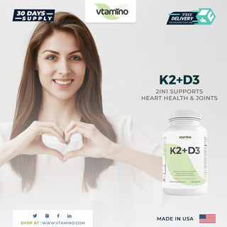 vtamino K2+D3 – 2 in 1 Unterstützt Herzgesundheit & Gelenke (30 Tage Vorrat)